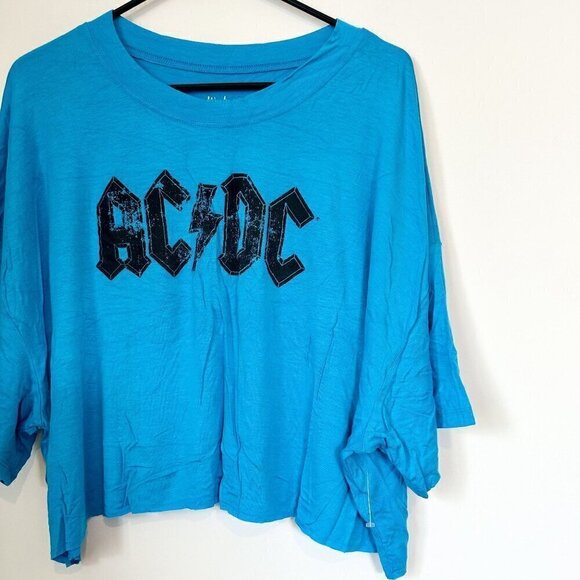 NEW Wst Cst Nordstrom Boxy Crop Oversized Turquoise Blue AC/DC Shirt - Large - Picture 8 of 8